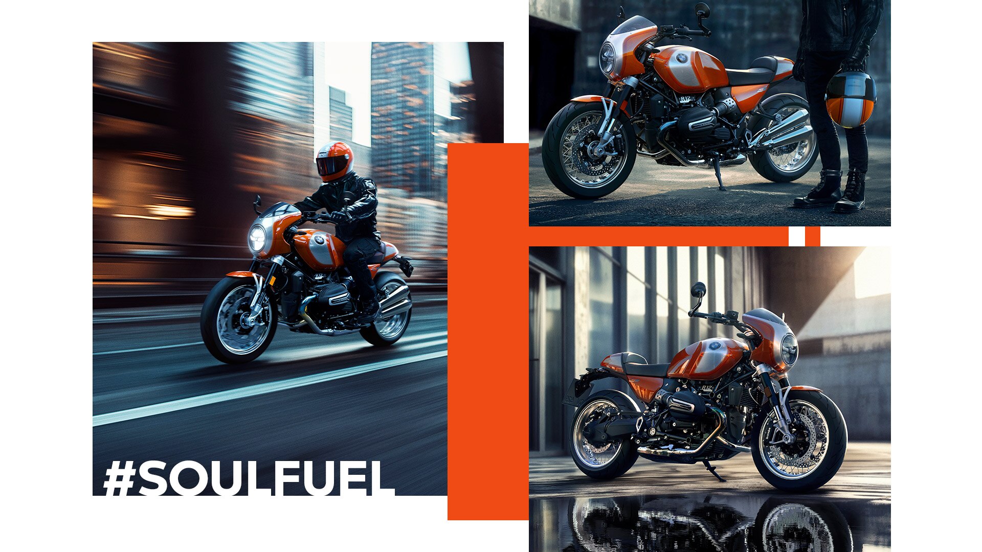 Collage of the design highlights of the stylish roadster R 12 nineT from BMW Motorrad